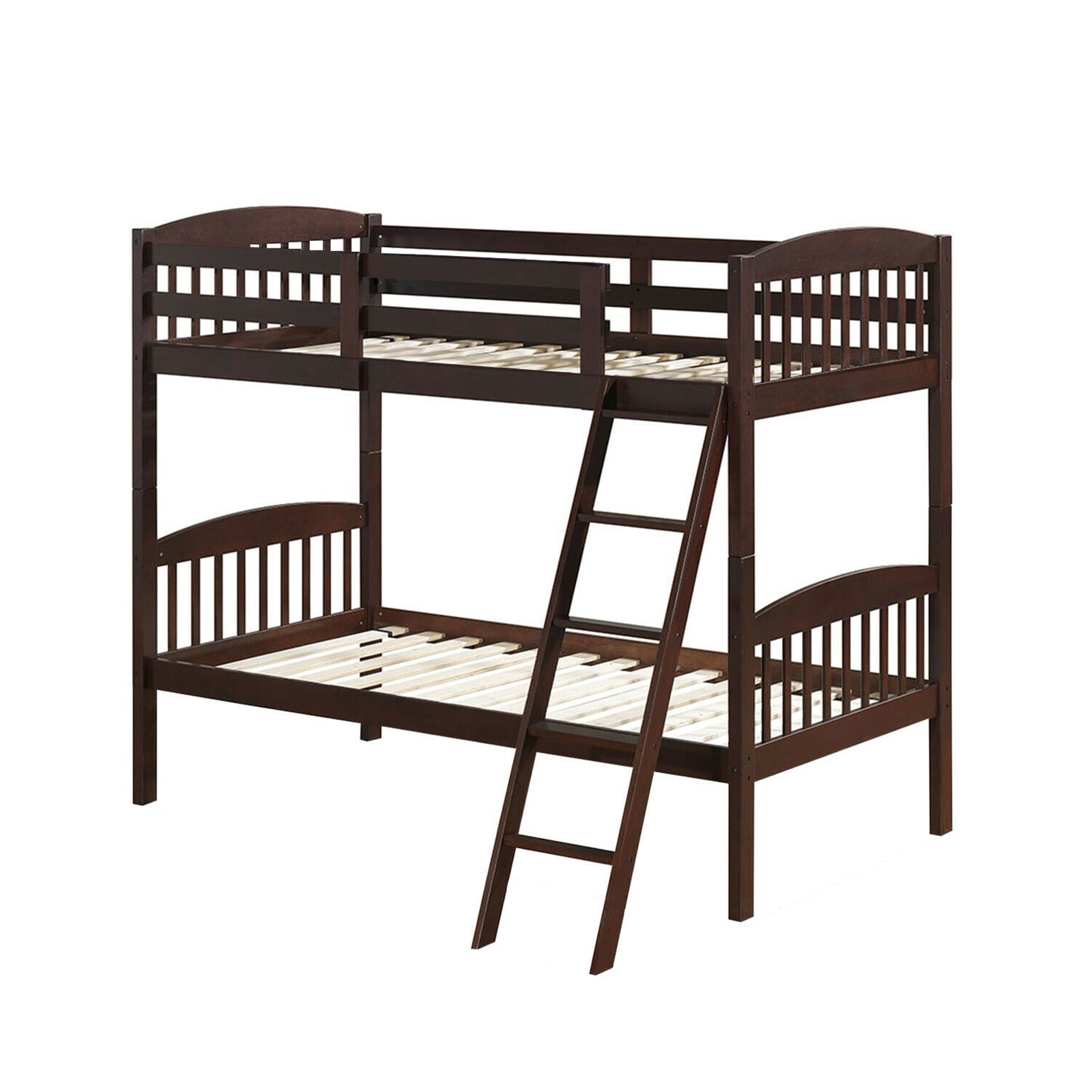 Solid Wood Twin Bunk Bed, Detachable Ladder, Brown Bunk Bed Frame Brown at Gallery Canada