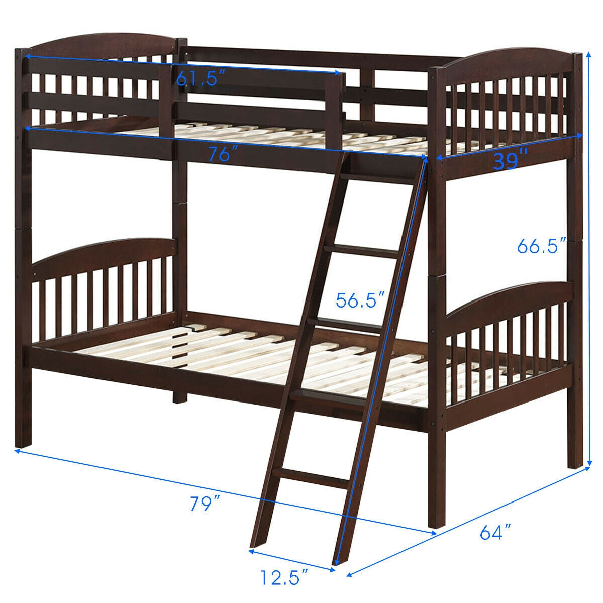 Solid Wood Twin Bunk Bed, Detachable Ladder, Brown Bunk Bed Frame at Gallery Canada