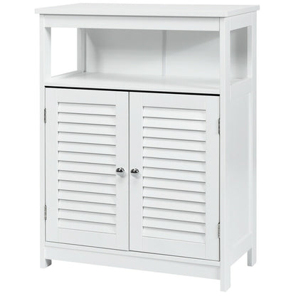 Wood Freestanding Bathroom Storage Cabinet, Double Shutter Door, White Floor Cabinets at Gallery Canada