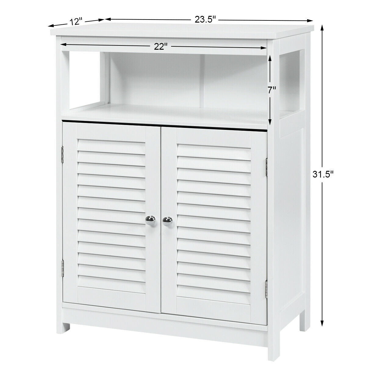 Wood Freestanding Bathroom Storage Cabinet, Double Shutter Door, White Floor Cabinets at Gallery Canada