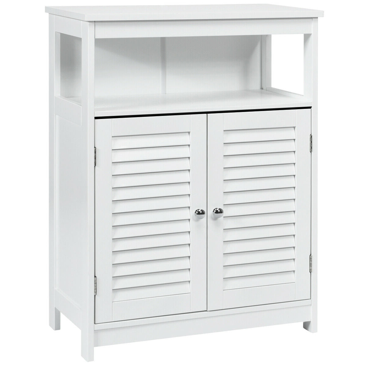 Wood Freestanding Bathroom Storage Cabinet, Double Shutter Door, White Floor Cabinets at Gallery Canada