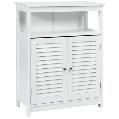 Wood Freestanding Bathroom Storage Cabinet, Double Shutter Door, White Floor Cabinets at Gallery Canada