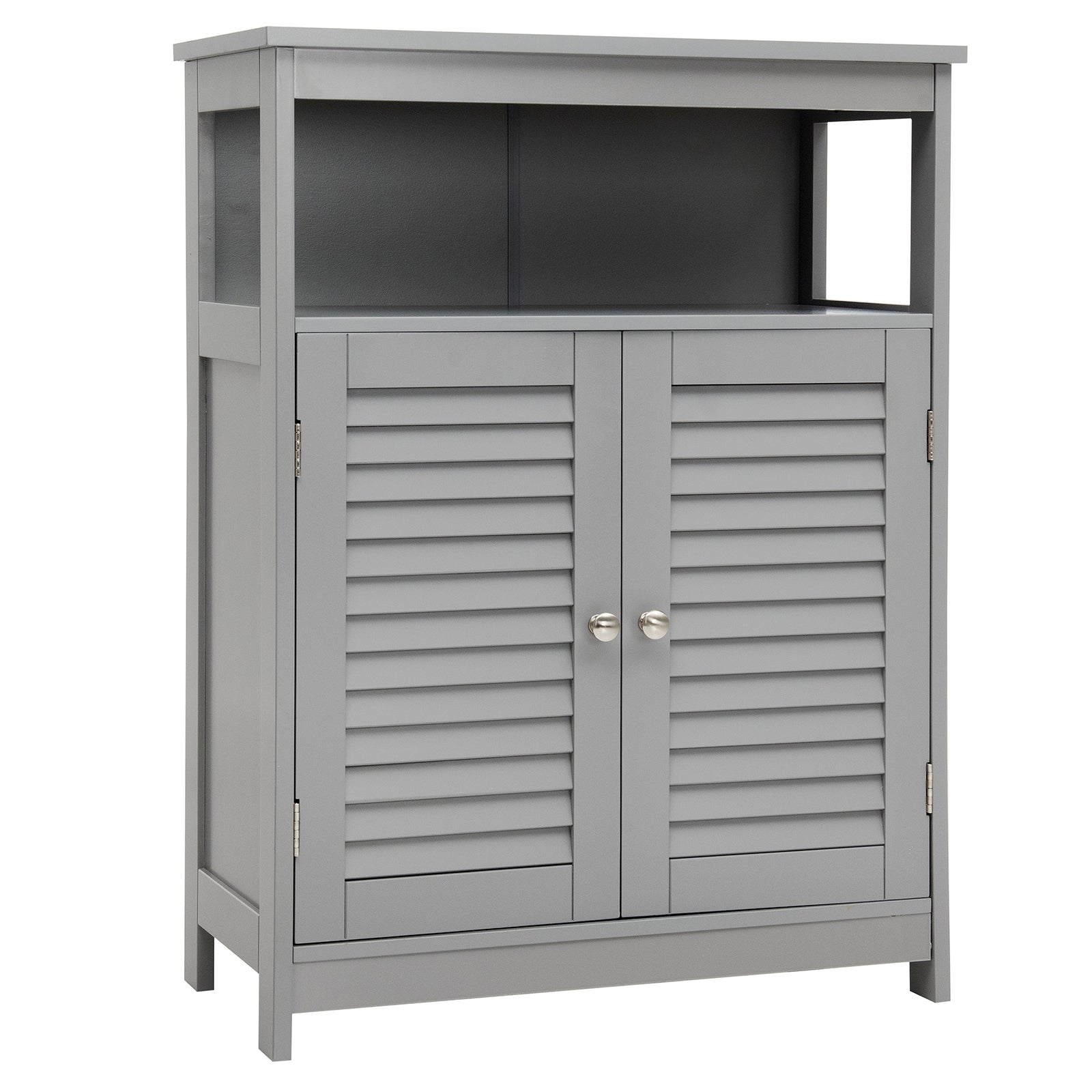 Wood Freestanding Bathroom Storage Cabinet with Double Shutter Door, Gray Floor Cabinets Gray at Gallery Canada