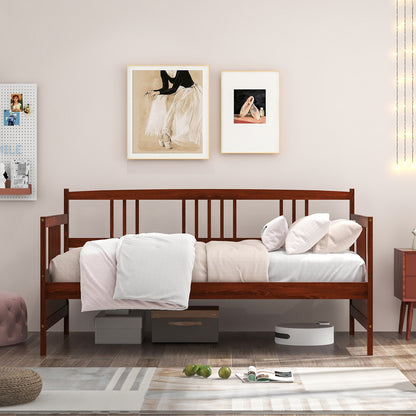 Twin Size Wooden Slats Daybed With Rails, Rustic Brown Trundle Bed Frame at Gallery Canada