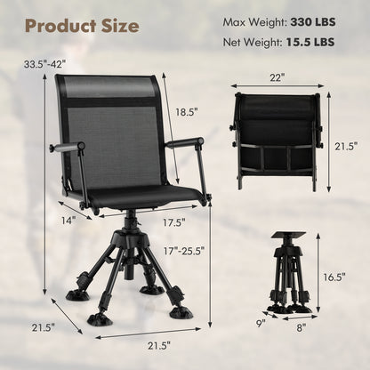 Folding Swivel Patio Chair, 4 Adjustable Leg, Black Camping Furniture at Gallery Canada