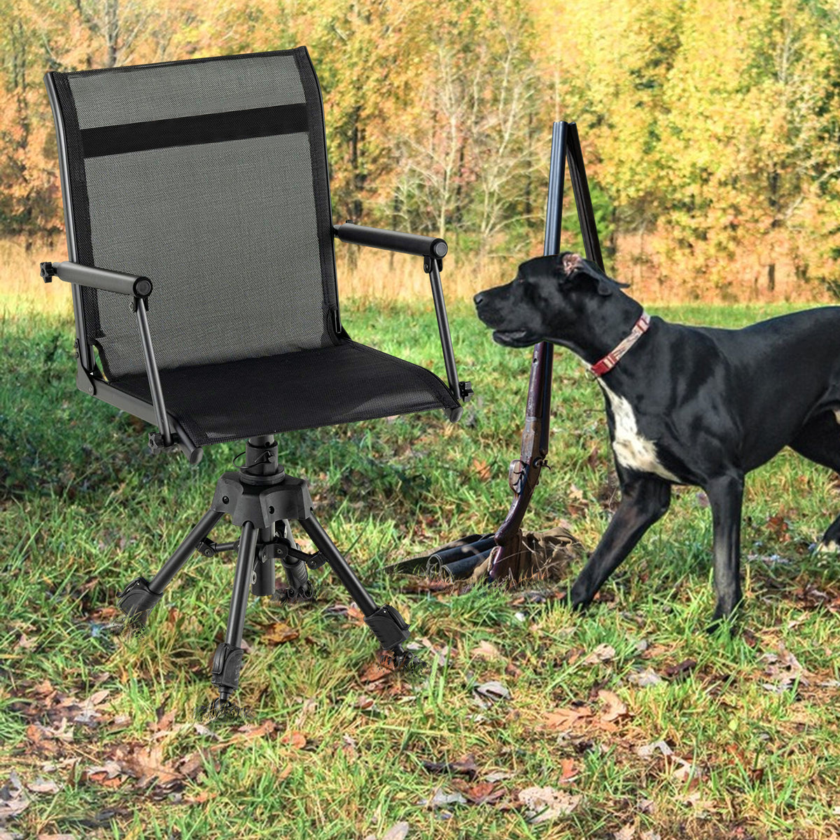 Folding Swivel Patio Chair, 4 Adjustable Leg, Black Camping Furniture at Gallery Canada