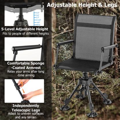 Folding Swivel Patio Chair, 4 Adjustable Leg, Black Camping Furniture at Gallery Canada