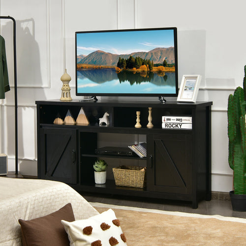 59 Inch TV Stand, Media Console, Barn Door, For 65 Inch TVs, Black