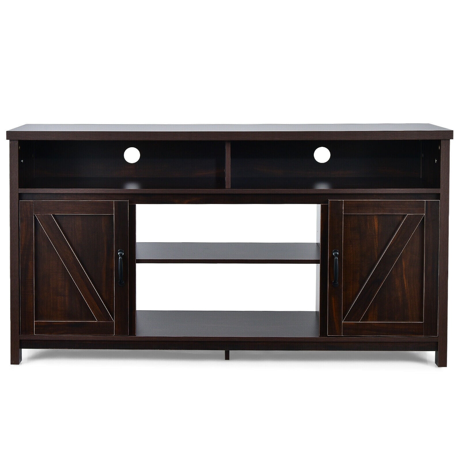 59 Inch TV Stand Media Console Cabinet, Barn Door, Brown Entertainment Centers & TV Stands at Gallery Canada