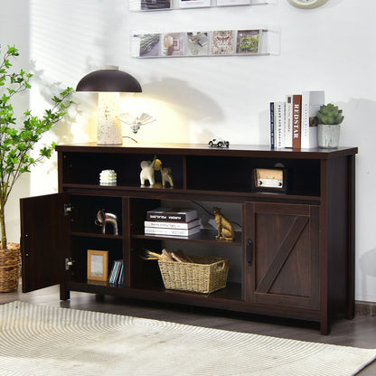 59 Inch TV Stand Media Console Cabinet, Barn Door, Brown Entertainment Centers & TV Stands at Gallery Canada