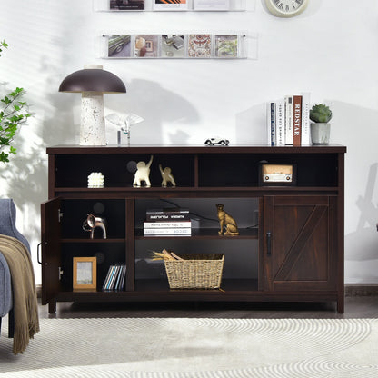 59 Inch TV Stand Media Console Cabinet, Barn Door, Brown Entertainment Centers & TV Stands at Gallery Canada