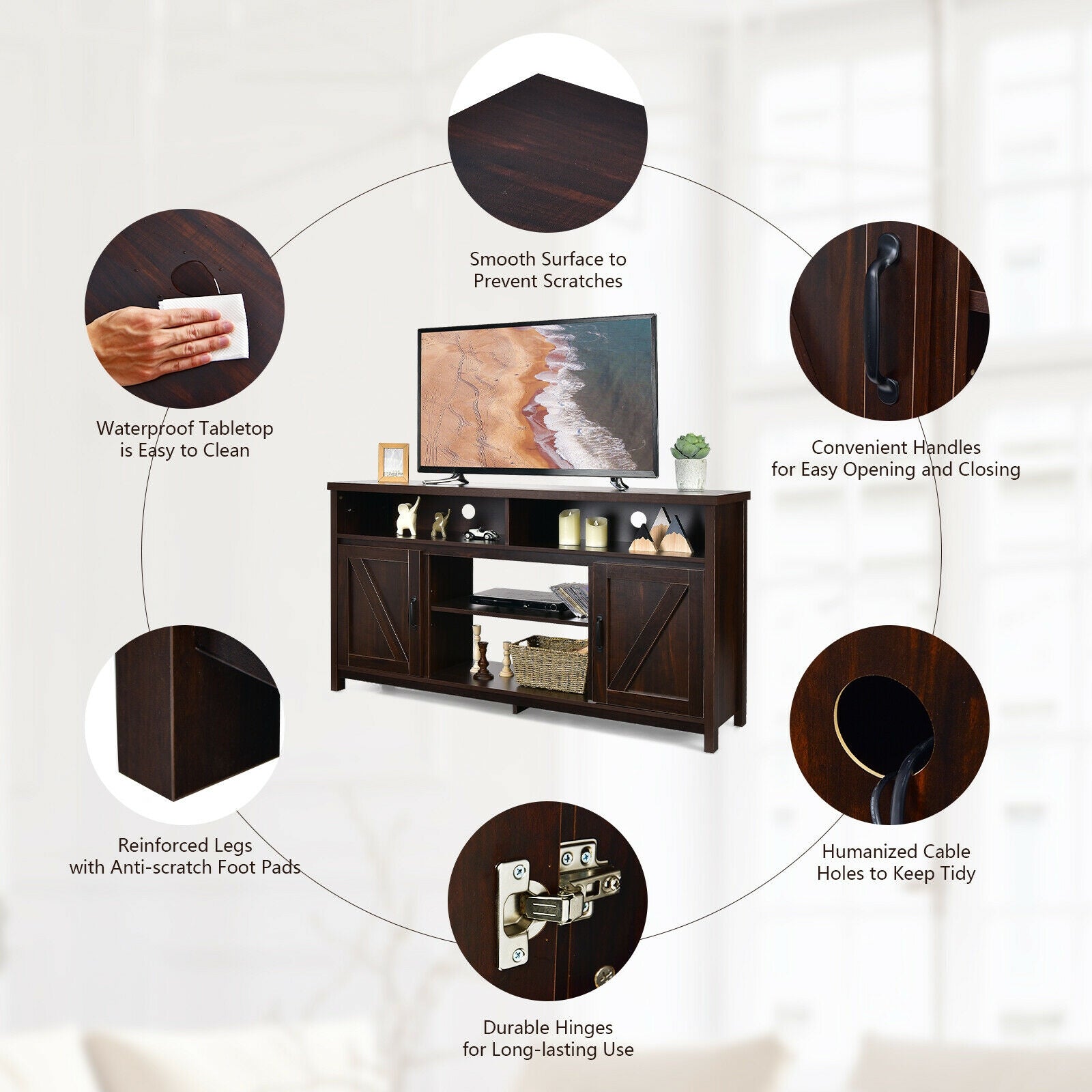 59 Inch TV Stand Media Console Cabinet, Barn Door, Brown Entertainment Centers & TV Stands at Gallery Canada