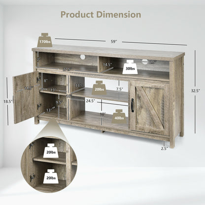 59 Inch TV Stand, Barn Door Cabinet, 65 Inch, Natural Entertainment Centers & TV Stands at Gallery Canada