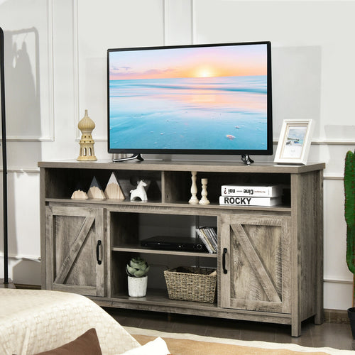 59 Inch TV Stand, Barn Door Cabinet, 65 Inch, Natural