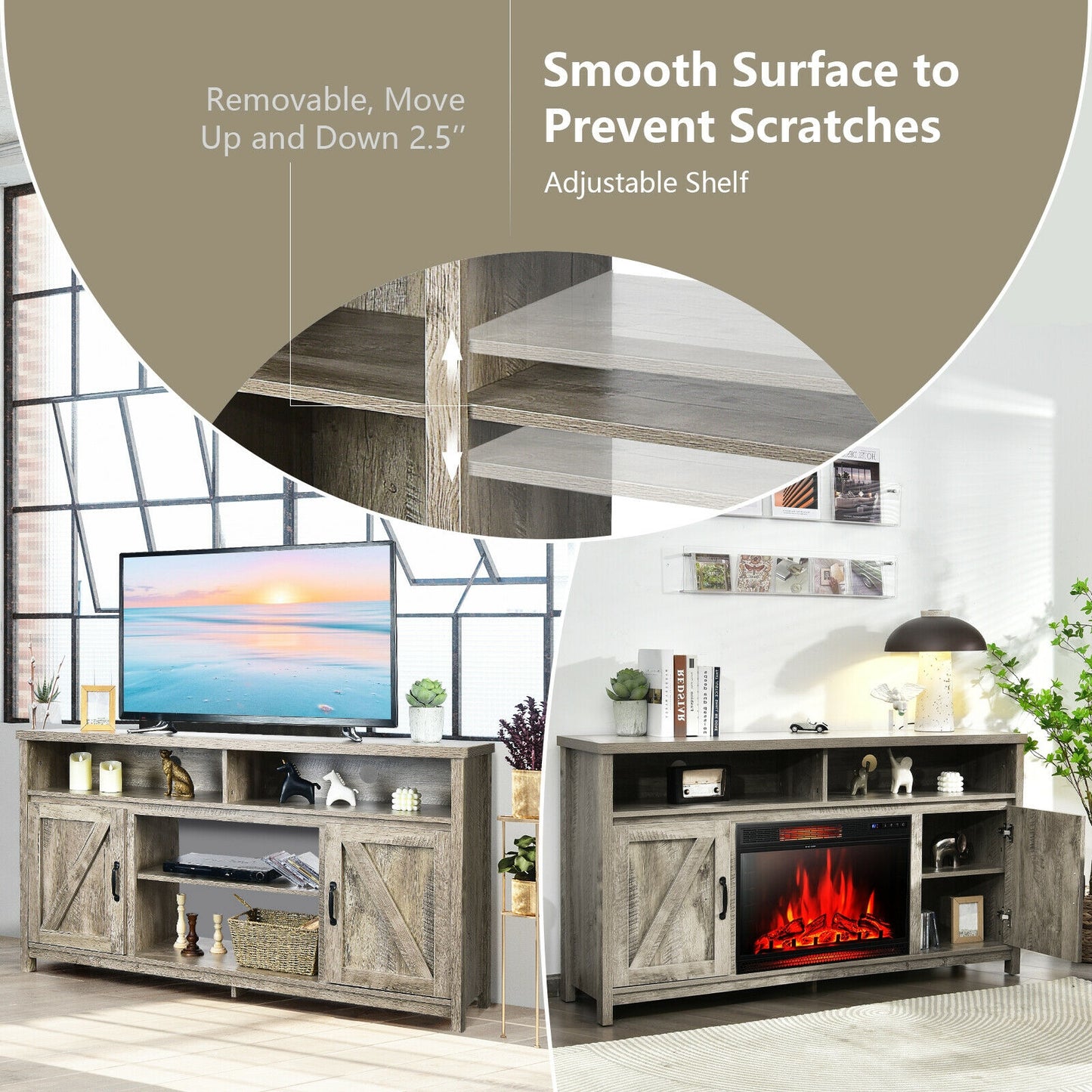 59 Inch TV Stand, Barn Door Cabinet, 65 Inch, Natural Entertainment Centers & TV Stands at Gallery Canada