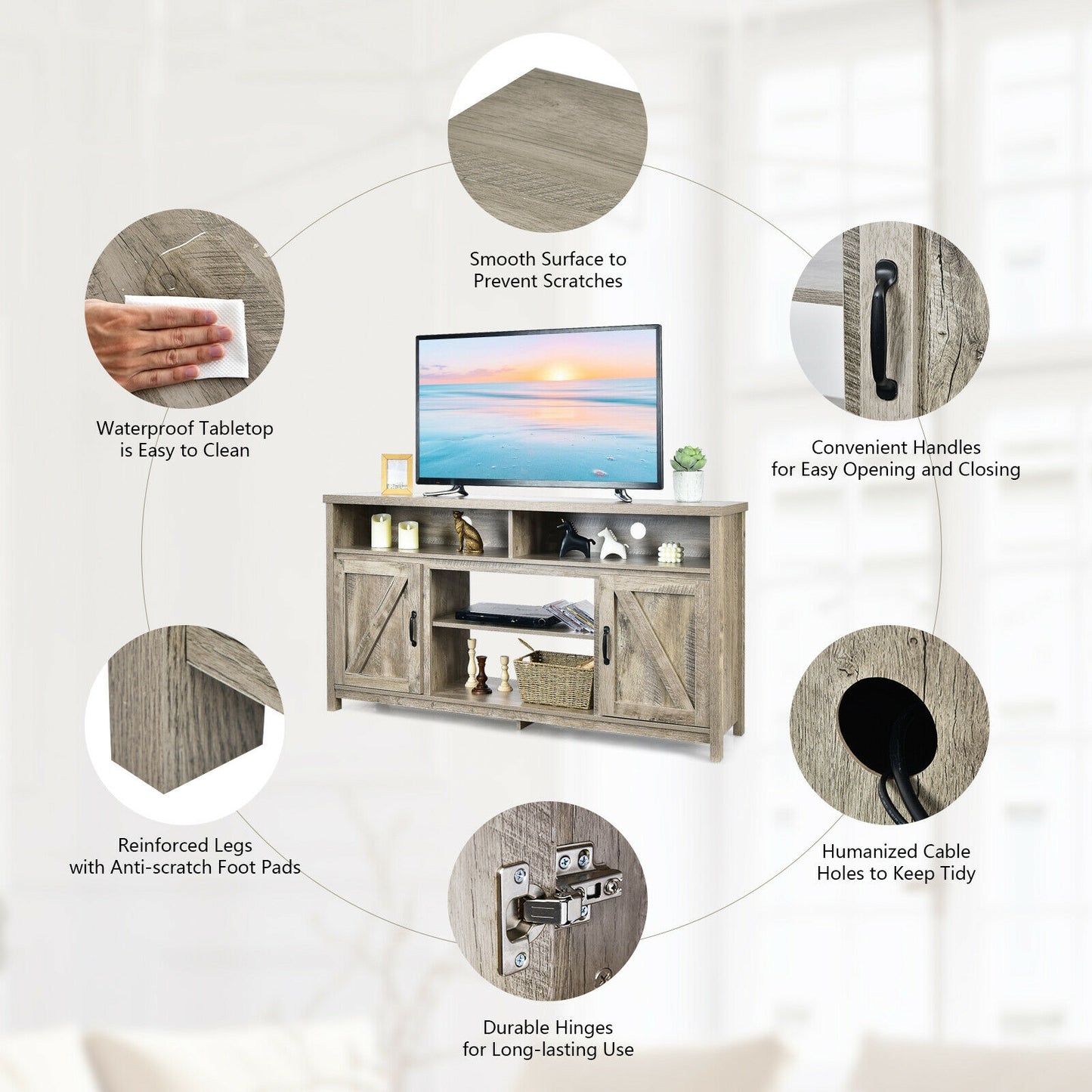 59 Inch TV Stand, Barn Door Cabinet, 65 Inch, Natural Entertainment Centers & TV Stands at Gallery Canada