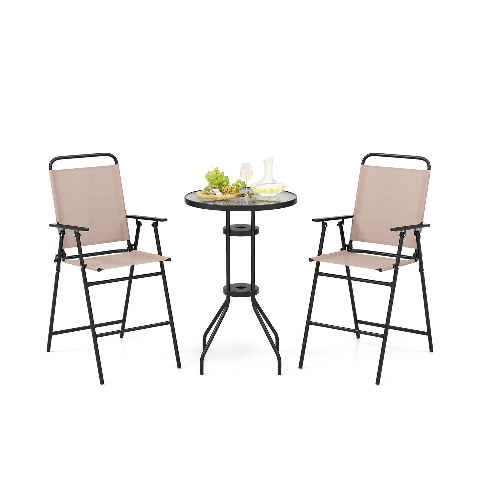 Outdoor Bistro Set, 3 Pieces, 2 Folding Chairs, Beige Patio Conversation Sets Beige at Gallery Canada