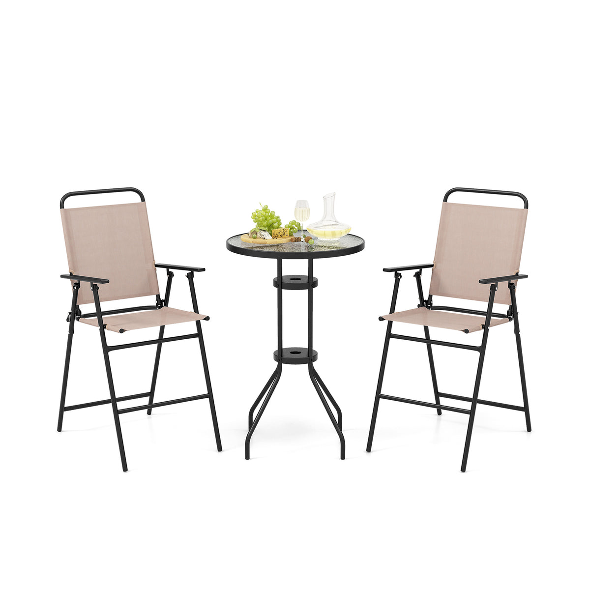 Outdoor Bistro Set, 3 Pieces, 2 Folding Chairs, Beige Patio Conversation Sets Beige at Gallery Canada