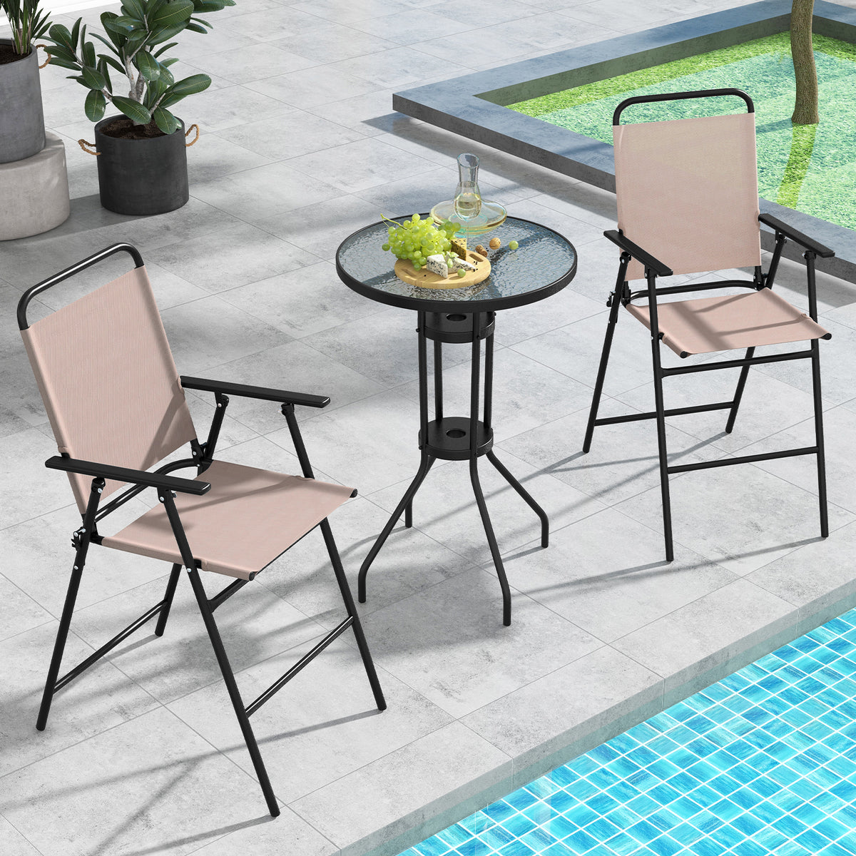 Outdoor Bistro Set, 3 Pieces, 2 Folding Chairs, Beige Patio Conversation Sets at Gallery Canada