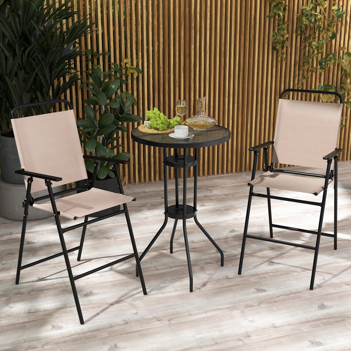 Outdoor Bistro Set, 3 Pieces, 2 Folding Chairs, Beige Patio Conversation Sets at Gallery Canada