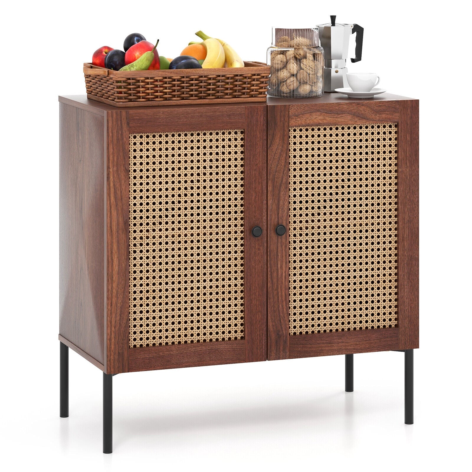 Kitchen Sideboard With 2 Rattan Doors, Adjustable Shelf, Walnut Sideboards Cabinets & Buffets at Gallery Canada