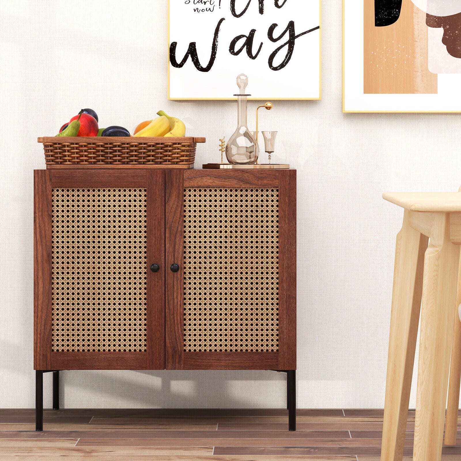 Kitchen Sideboard With 2 Rattan Doors, Adjustable Shelf, Walnut Sideboards Cabinets & Buffets at Gallery Canada
