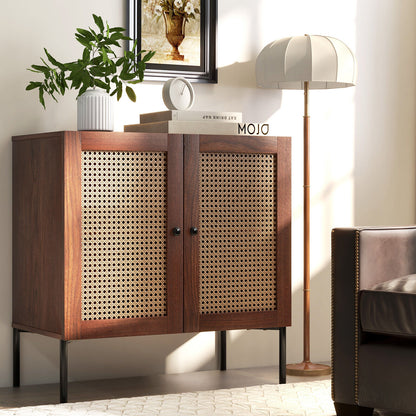 Kitchen Sideboard With 2 Rattan Doors, Adjustable Shelf, Walnut Sideboards Cabinets & Buffets at Gallery Canada