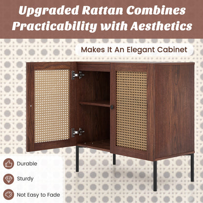 Kitchen Sideboard With 2 Rattan Doors, Adjustable Shelf, Walnut Sideboards Cabinets & Buffets at Gallery Canada