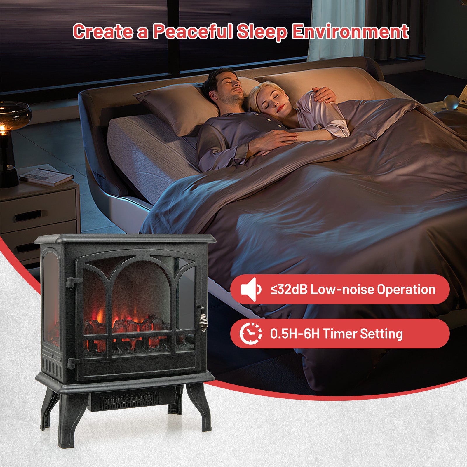 1400W Electric Stove Heater, 3-Level Flame Effect, 3-Sided View, Black Fireplaces at Gallery Canada