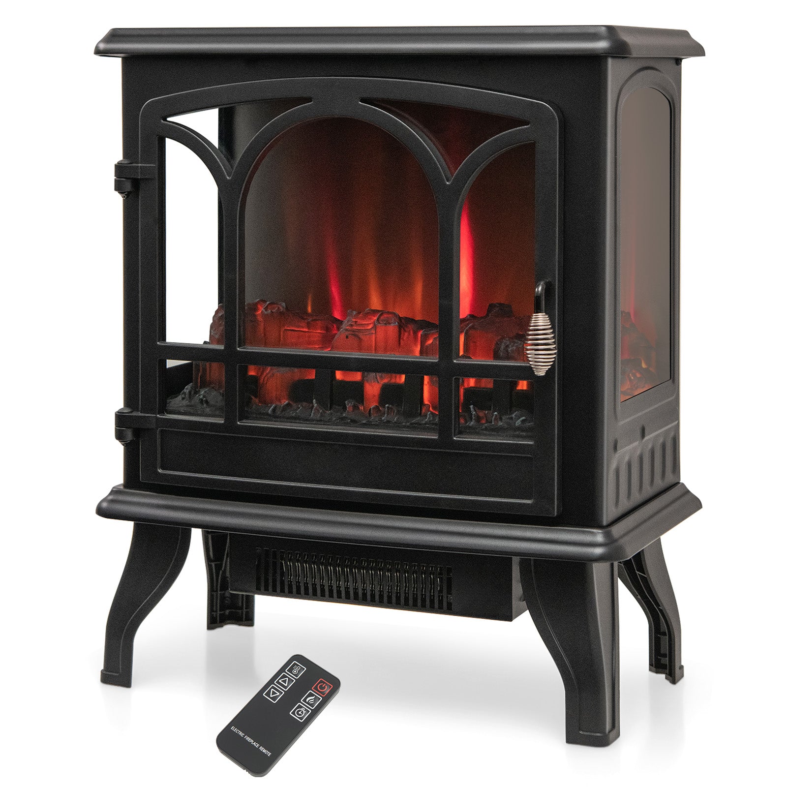 1400W Electric Stove Heater, 3-Level Flame Effect, 3-Sided View, Black Fireplaces at Gallery Canada