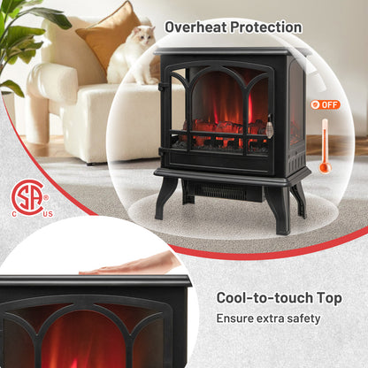 1400W Electric Stove Heater, 3-Level Flame Effect, 3-Sided View, Black Fireplaces at Gallery Canada