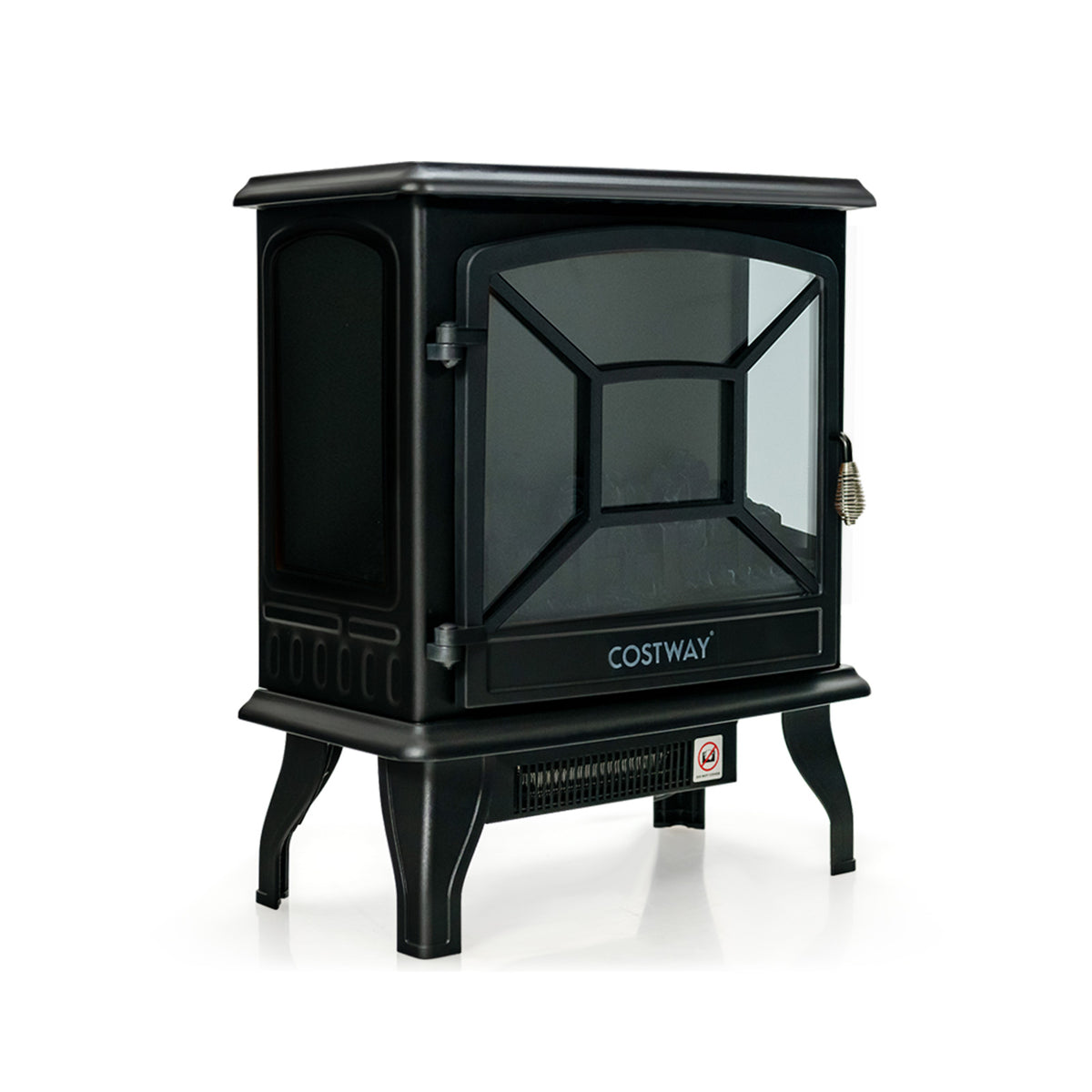 1400W Electric Stove Heater, 3-Level Flame Effect, 3-Sided View, Black Fireplaces at Gallery Canada
