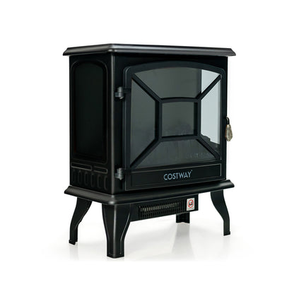 1400W Electric Stove Heater, 3-Level Flame Effect, 3-Sided View, Black Fireplaces at Gallery Canada