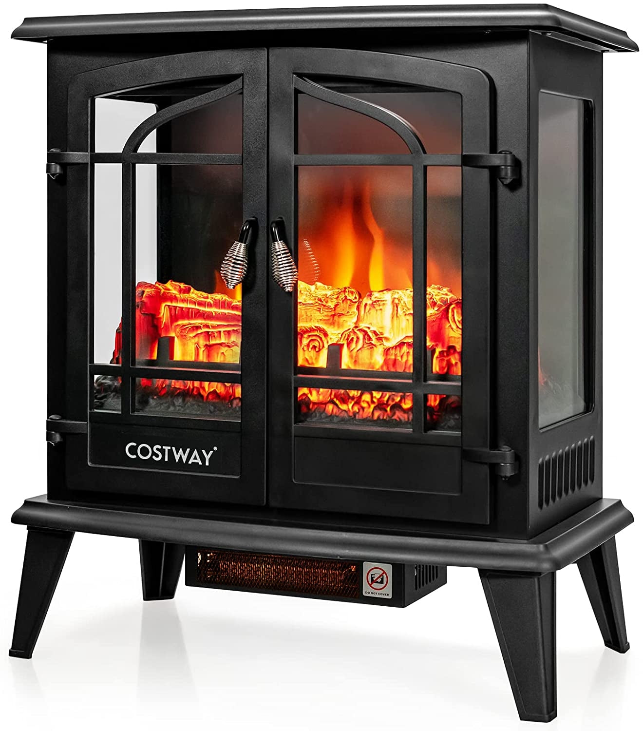 25 Inch Electric Fireplace Heater, Realistic Flame, Black Fireplaces at Gallery Canada