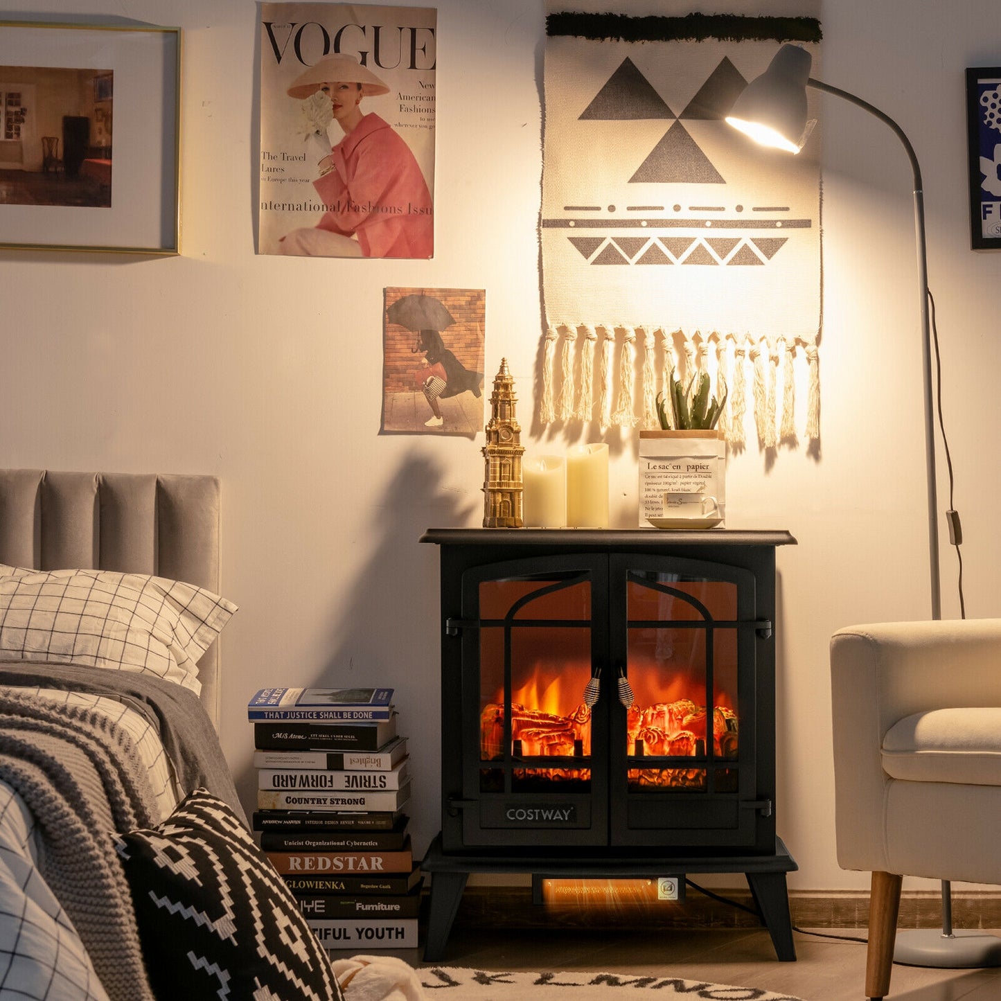25 Inch Electric Fireplace Heater, Realistic Flame, Black Fireplaces at Gallery Canada