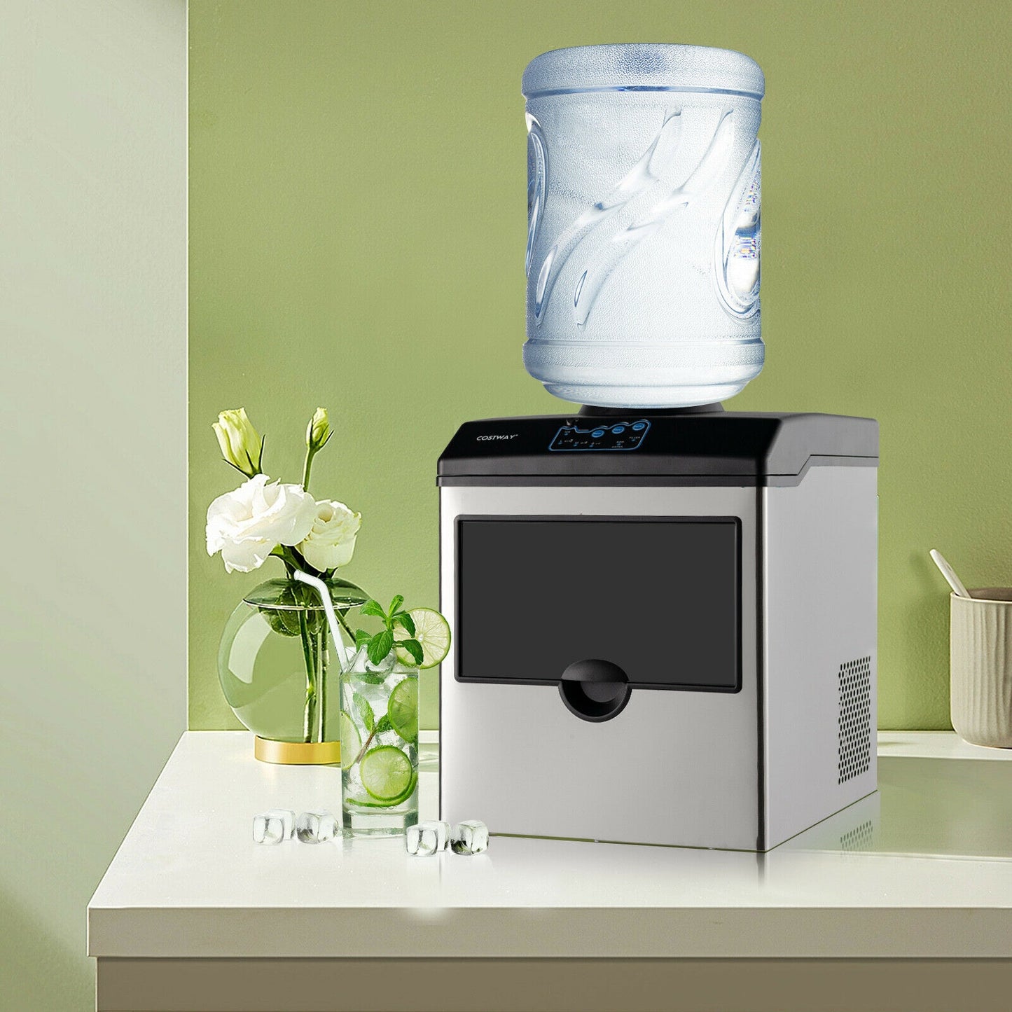 Stainless Steel Countertop Ice Maker, Water Dispenser, Gray, Black Ice Makers at Gallery Canada