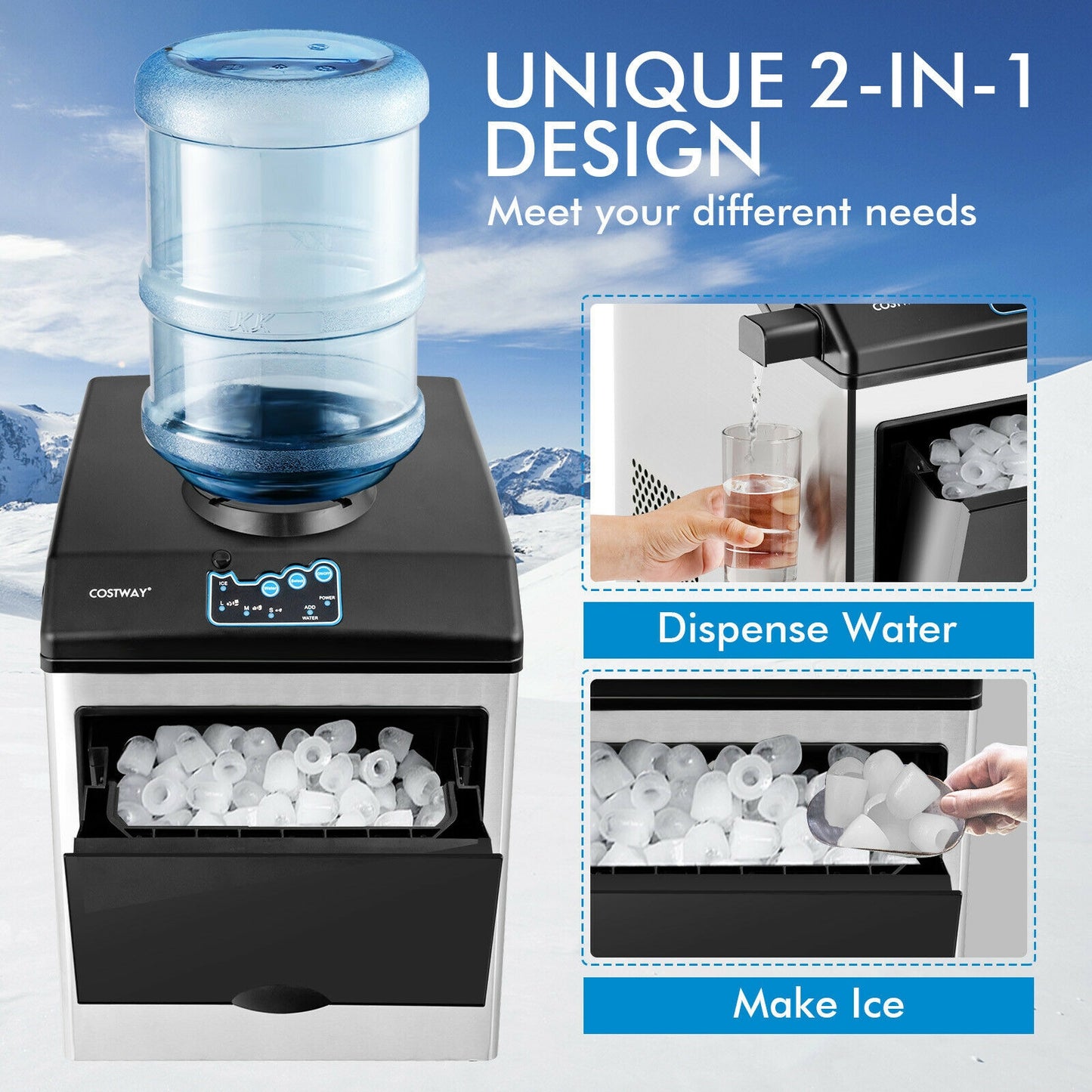 Stainless Steel Countertop Ice Maker, Water Dispenser, Gray, Black Ice Makers at Gallery Canada