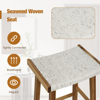 Set Of 2 25.5 Inch Bar Stools, Seaweed Woven Seat, Beige Bar Stools at Gallery Canada