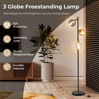 Mid Century Floor Lamp, 3 Glass Globe Shades, Weighted Base, Black Table & Floor Lamps at Gallery Canada