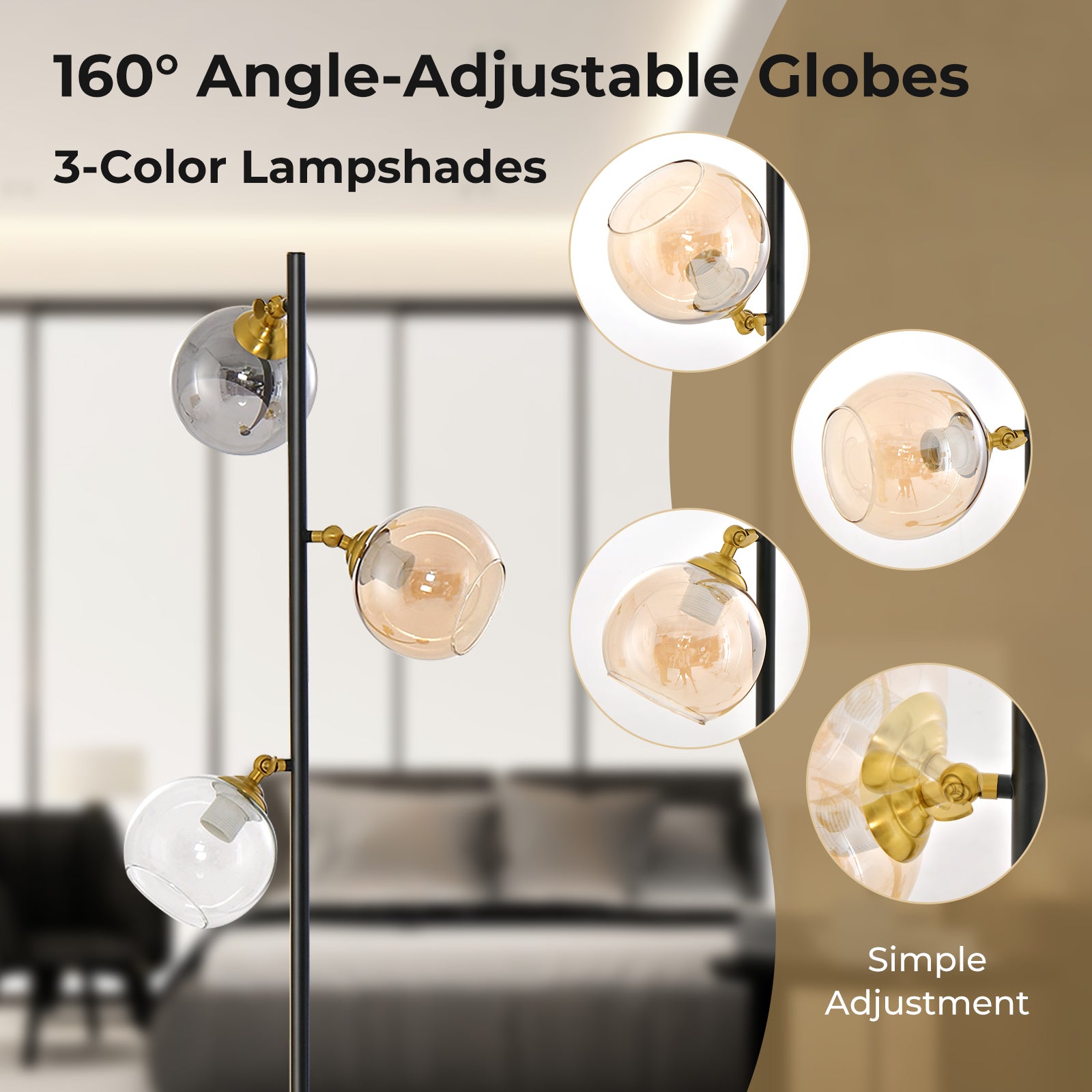 Mid Century Floor Lamp, 3 Glass Globe Shades, Weighted Base, Black Table & Floor Lamps at Gallery Canada