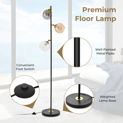 Mid Century Floor Lamp, 3 Glass Globe Shades, Weighted Base, Black Table & Floor Lamps at Gallery Canada