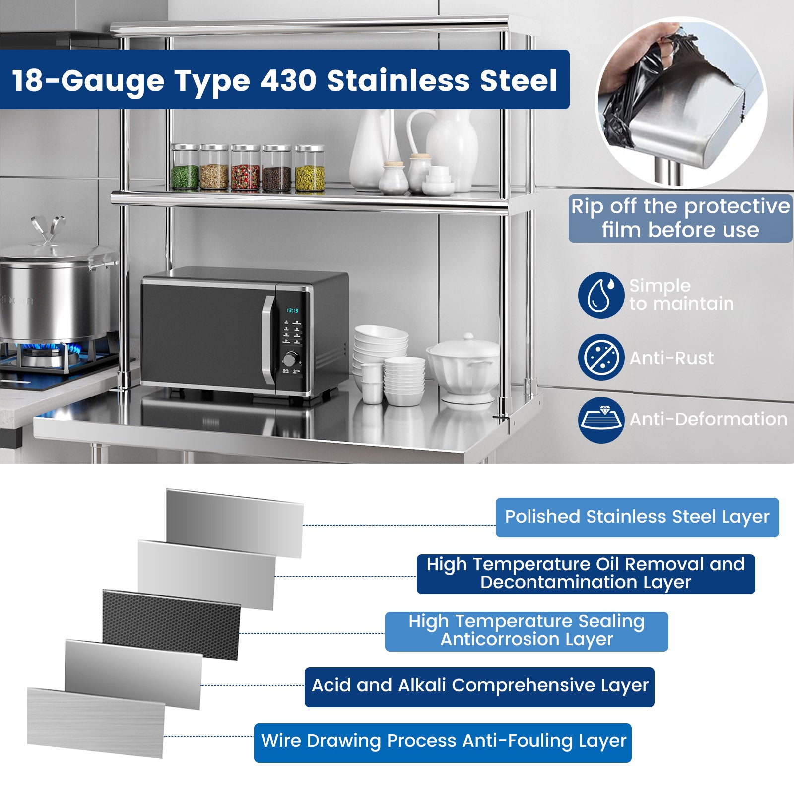 Stainless Steel Overshelf with Adjustable Lower Shelf for Restaurant Kitchen, Silver Kitchen Tools at Gallery Canada