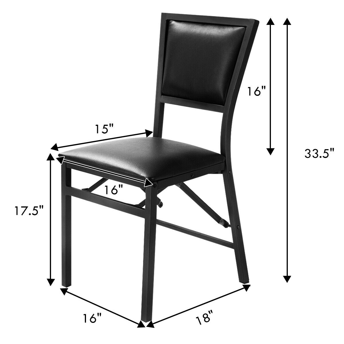 Set of 2 Metal Folding Dining Chairs, Space Saving Design, Black Dining Chairs at Gallery Canada