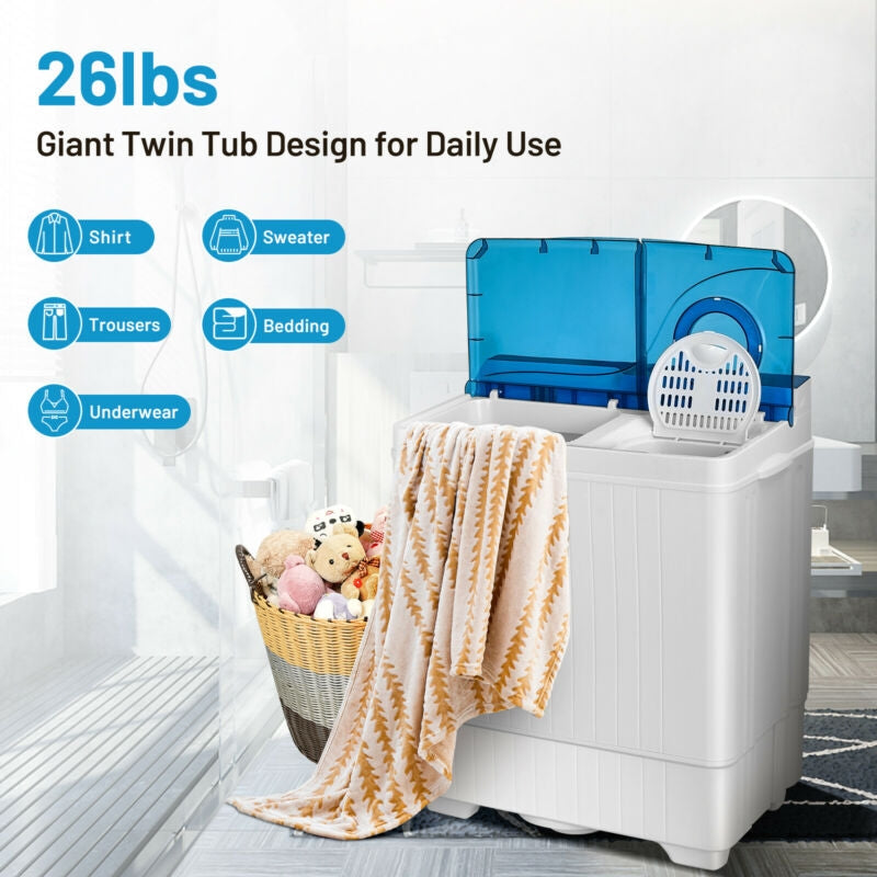 26 Pound Portable Semi-Automatic Washing Machine, Blue Washing Machines at Gallery Canada