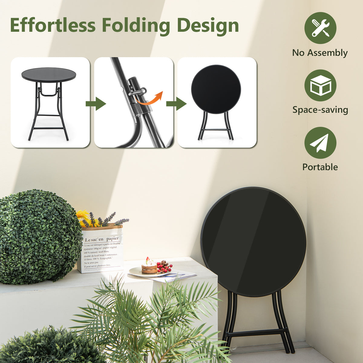 23 Inch Round Bistro Table, Tempered Glass Tabletop, Black Patio Dining Tables at Gallery Canada