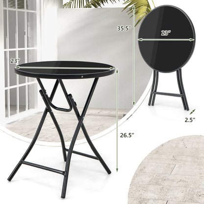 23 Inch Round Bistro Table, Tempered Glass Tabletop, Black Patio Dining Tables at Gallery Canada