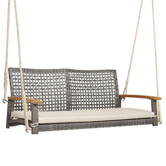 2-Person Patio Wicker Hanging Swing Chair, Off White Porch Swings Off White at Gallery Canada