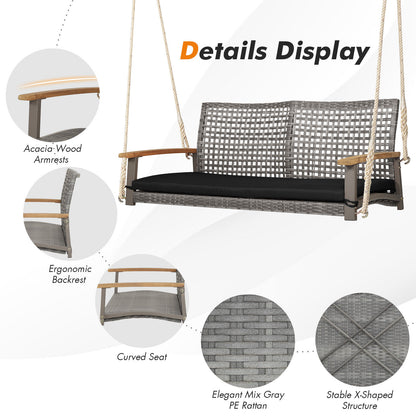 2-Person Patio Wicker Hanging Swing Chair, Black Porch Swings at Gallery Canada