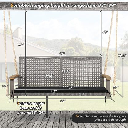 2-Person Patio Wicker Hanging Swing Chair, Black Porch Swings at Gallery Canada