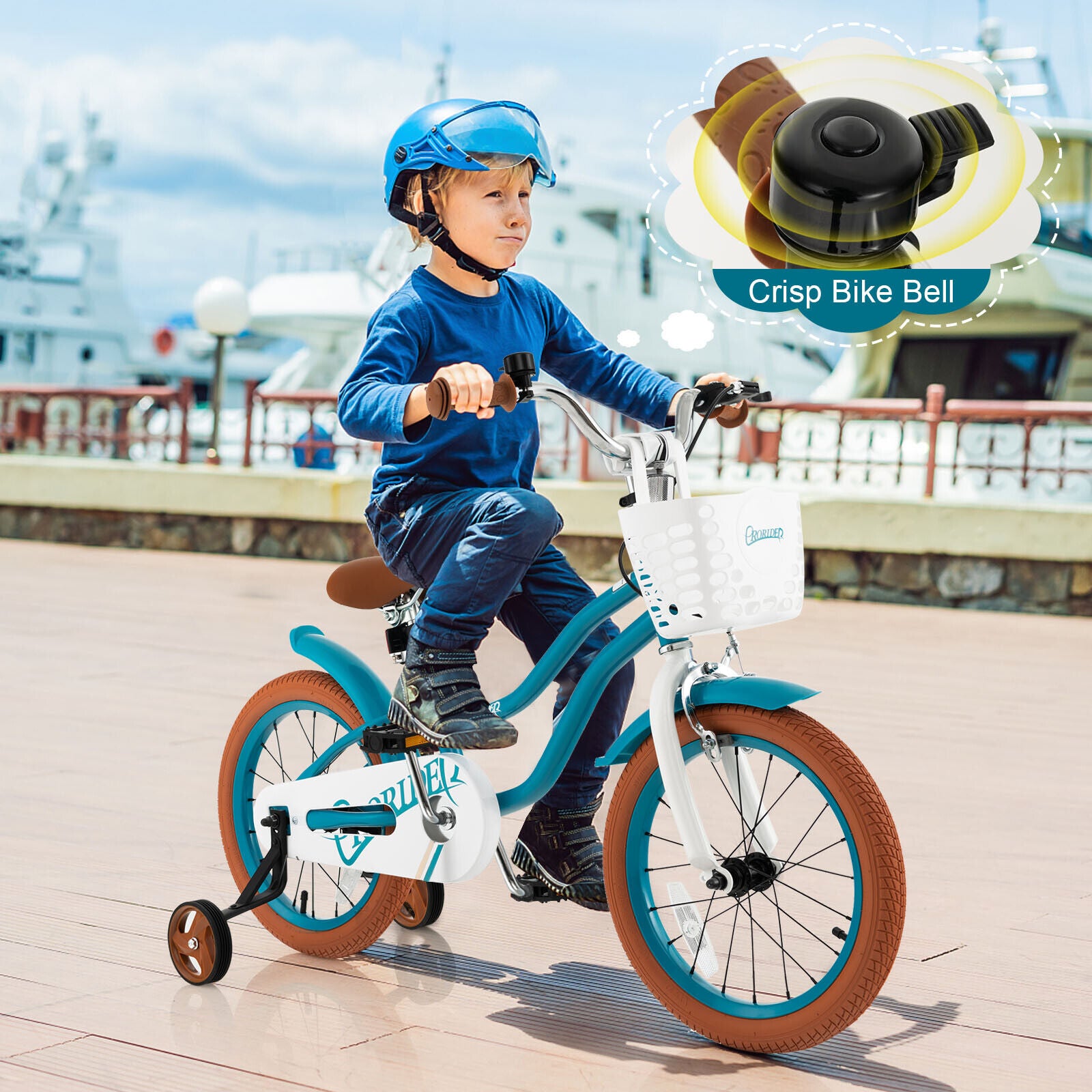 16 Inch Kids Bike, Front Handbrake, 2 Training Wheels, Turquoise Kids Bike at Gallery Canada